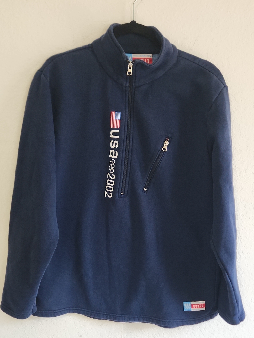 Vintage Roots USA 2002 U.S. Olympic Team Half Zip Pullover Sweatshirt Navy Large